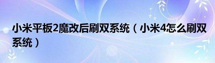 小米平板2魔改后刷双系统(小米4怎么刷双系统)