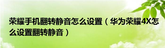 如何设置荣誉翻转静音(如何设置华为荣耀4X翻转静音)