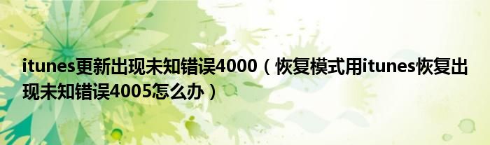 itunes更新出现未知错误4000(itunes恢复模式出现未知错误4005怎么办)