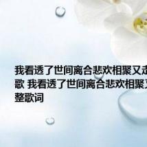 我看透了世间离合悲欢相聚又走散是什么歌 我看透了世间离合悲欢相聚又走散完整歌词