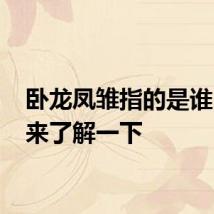 卧龙凤雏指的是谁 一起来了解一下