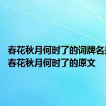 春花秋月何时了的词牌名是什么 春花秋月何时了的原文