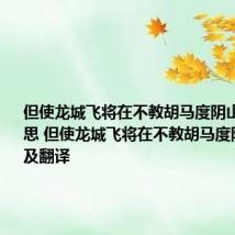 但使龙城飞将在不教胡马度阴山是什么意思 但使龙城飞将在不教胡马度阴山原文及翻译