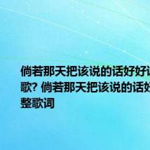 倘若那天把该说的话好好说是什么歌? 倘若那天把该说的话好好说完整歌词