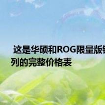  这是华硕和ROG限量版钢弹系列的完整价格表