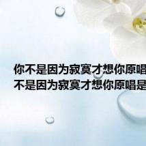 你不是因为寂寞才想你原唱是谁(不是因为寂寞才想你原唱是谁)