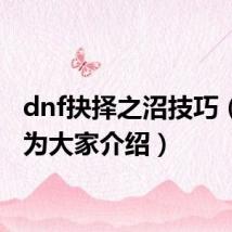 dnf抉择之沼技巧(详细为大家介绍)