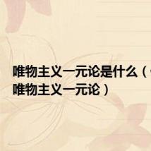 唯物主义一元论是什么(什么是唯物主义一元论)