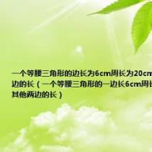 一个等腰三角形的边长为6cm周长为20cm'求其他两边的长（一个等腰三角形的一边长6cm周长为20cm求其他两边的长）