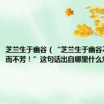 芝兰生于幽谷(“芝兰生于幽谷不以无人而不芳!”这句话出自哪里什么意思)