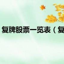复牌股票一览表（复牌）