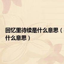 回忆里待续是什么意思(待续是什么意思)