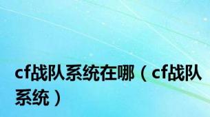 cf战队系统在哪（cf战队系统）