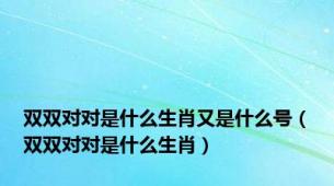 双双对对是什么生肖又是什么号（双双对对是什么生肖）