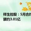 祥生控股：5月合约销售额约3.01亿