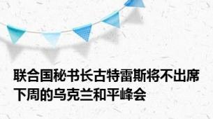联合国秘书长古特雷斯将不出席下周的乌克兰和平峰会