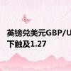 英镑兑美元GBP/USD向下触及1.27