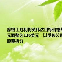 摩根士丹利将英伟达目标价格从1160美元调整为116美元,以反映公司1拆10的股票拆分