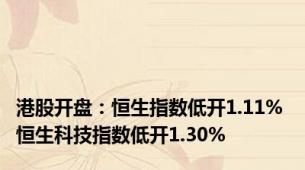 港股开盘：恒生指数低开1.11% 恒生科技指数低开1.30%