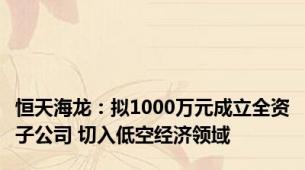 恒天海龙：拟1000万元成立全资子公司 切入低空经济领域