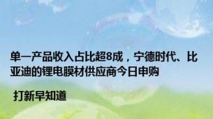 单一产品收入占比超8成，宁德时代、比亚迪的锂电膜材供应商今日申购 | 打新早知道