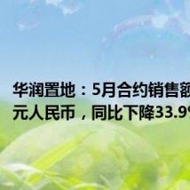 华润置地：5月合约销售额207亿元人民币，同比下降33.9%
