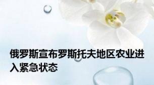 俄罗斯宣布罗斯托夫地区农业进入紧急状态