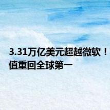 3.31万亿美元超越微软!苹果市值重回全球第一