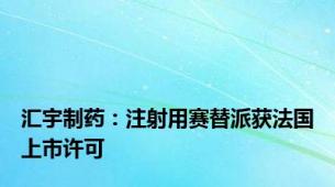 汇宇制药：注射用赛替派获法国上市许可