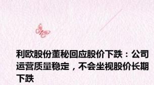 利欧股份董秘回应股价下跌：公司运营质量稳定，不会坐视股价长期下跌