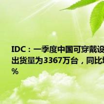 IDC:一季度中国可穿戴设备市场出货量为3367万台,同比增长36.2%