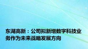 东湖高新：公司拟新增数字科技业务作为未来战略发展方向