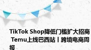 TikTok Shop降低门槛扩大招商 Temu上线巴西站丨跨境电商周报