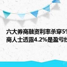 六大券商融资利率杀穿5% 有券商人士透露4.2%是盈亏线