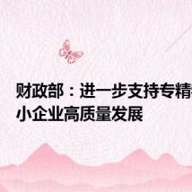 财政部:进一步支持专精特新中小企业高质量发展