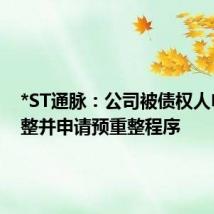 *ST通脉:公司被债权人申请重整并申请预重整程序