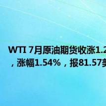 WTI 7月原油期货收涨1.24美元,涨幅1.54%,报81.57美元/桶