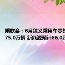 乘联会:6月狭义乘用车零售预计175.0万辆 新能源预计86.0万辆