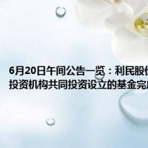 6月20日午间公告一览:利民股份与专业投资机构共同投资设立的基金完成备案