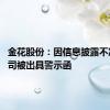 金花股份：因信息披露不准确 公司被出具警示函