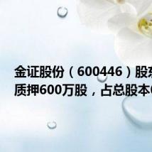 金证股份(600446)股东赵剑质押600万股,占总股本0.63%