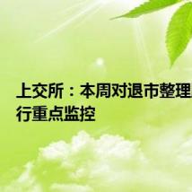 上交所:本周对退市整理股票进行重点监控