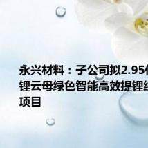 永兴材料:子公司拟2.95亿元投建锂云母绿色智能高效提锂综合技改项目