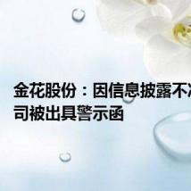 金花股份:因信息披露不准确 公司被出具警示函