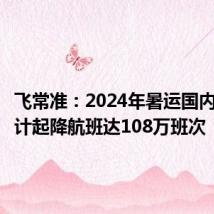 飞常准:2024年暑运国内机场预计起降航班达108万班次