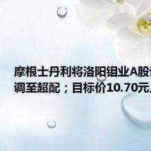摩根士丹利将洛阳钼业A股评级上调至超配；目标价10.70元人民币