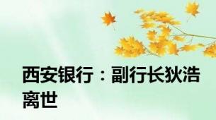 西安银行：副行长狄浩离世