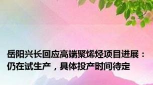 岳阳兴长回应高端聚烯烃项目进展：仍在试生产，具体投产时间待定