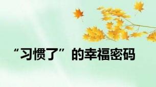 “习惯了”的幸福密码