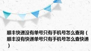 顺丰快递没有单号只有手机号怎么查询（顺丰没有快递单号只有手机号怎么查快递）